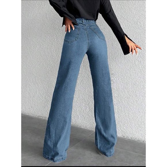 high waisted wide leg flared denim jeans black - Picture 6 of 6